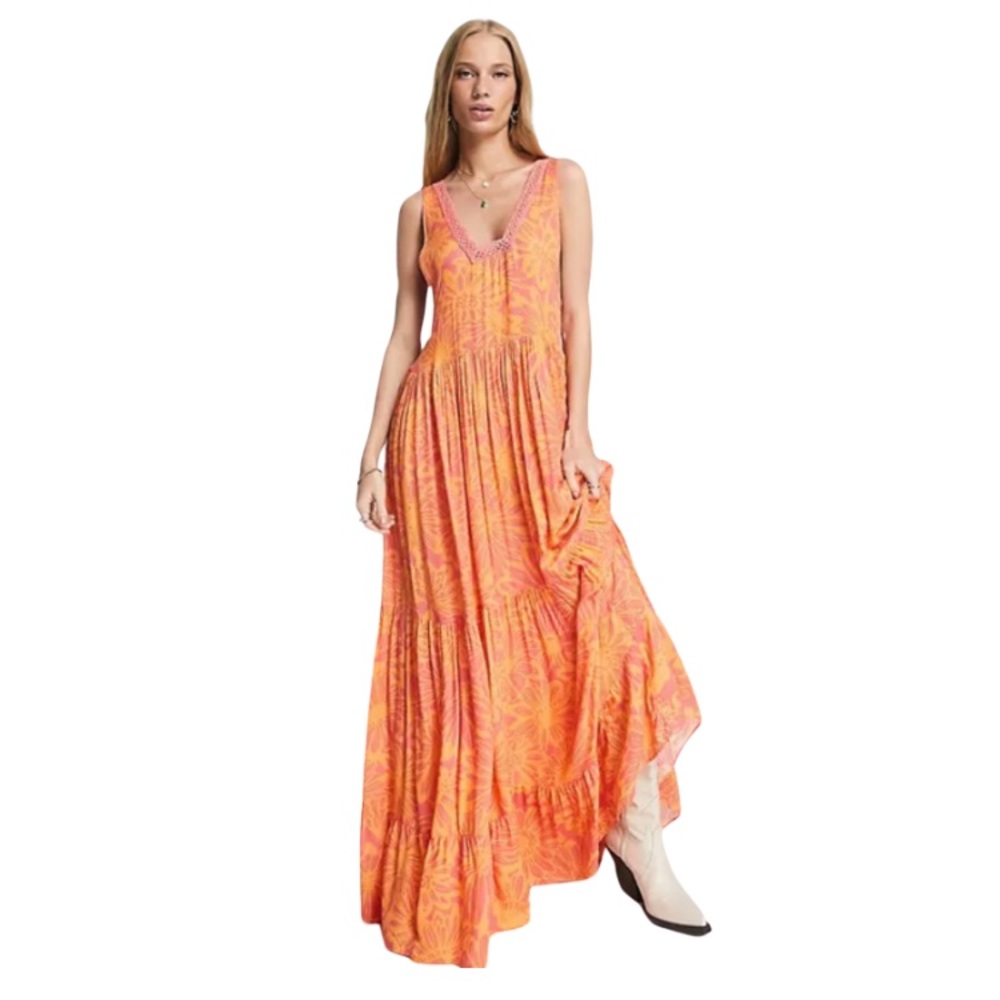 Free People Tiers For You printed maxi dress in orange